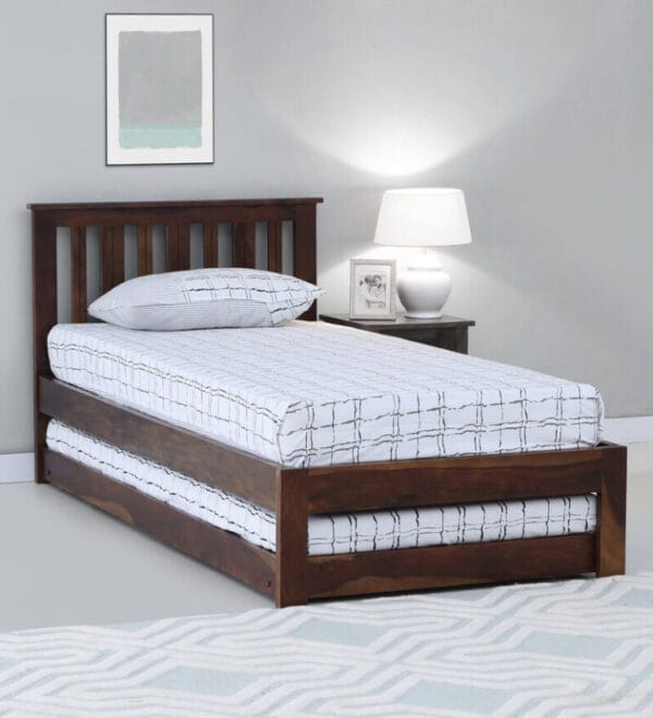 Freya Solid Wood Single Bed with Trundle in Provincial Teak Finish